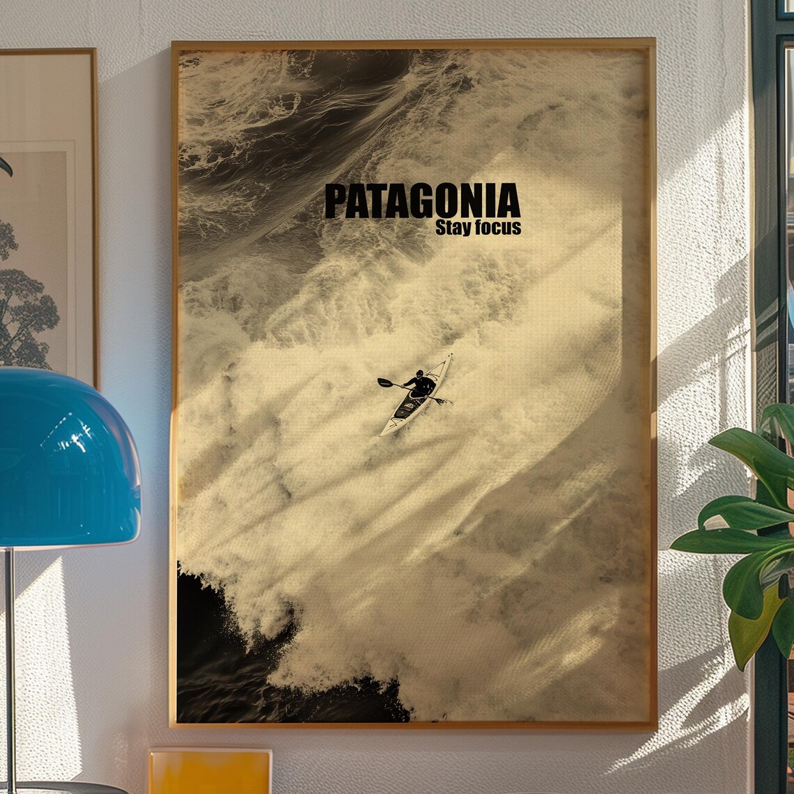 Patagonia Stay Focus Kayak Poster with Aerial Ocean Waves View