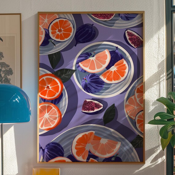 Orange Slices Figs Citrus Fruit Plates Modern Kitchen Poster