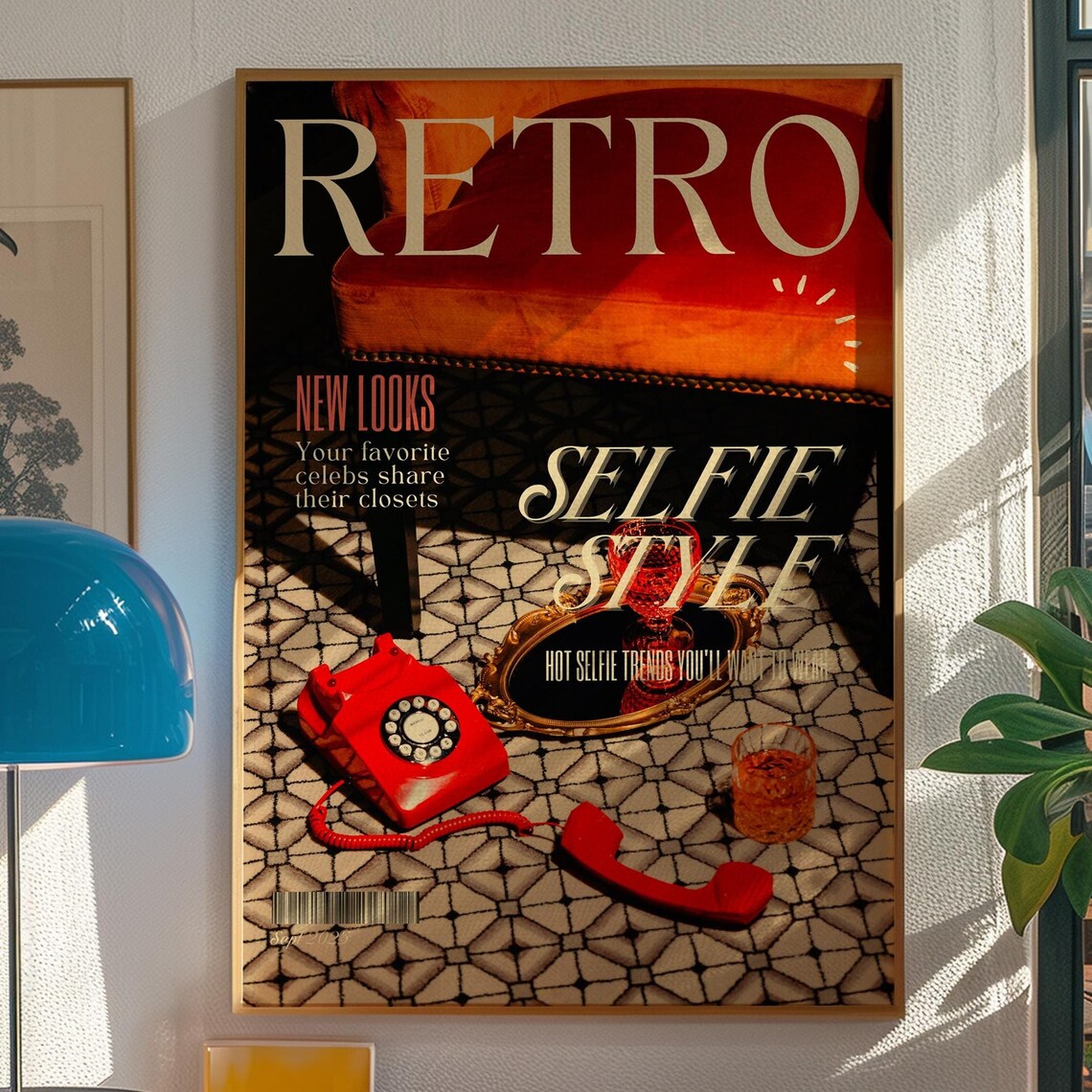 Retro Magazine Cover with Red Rotary Phone Selfie Style Wall Poster