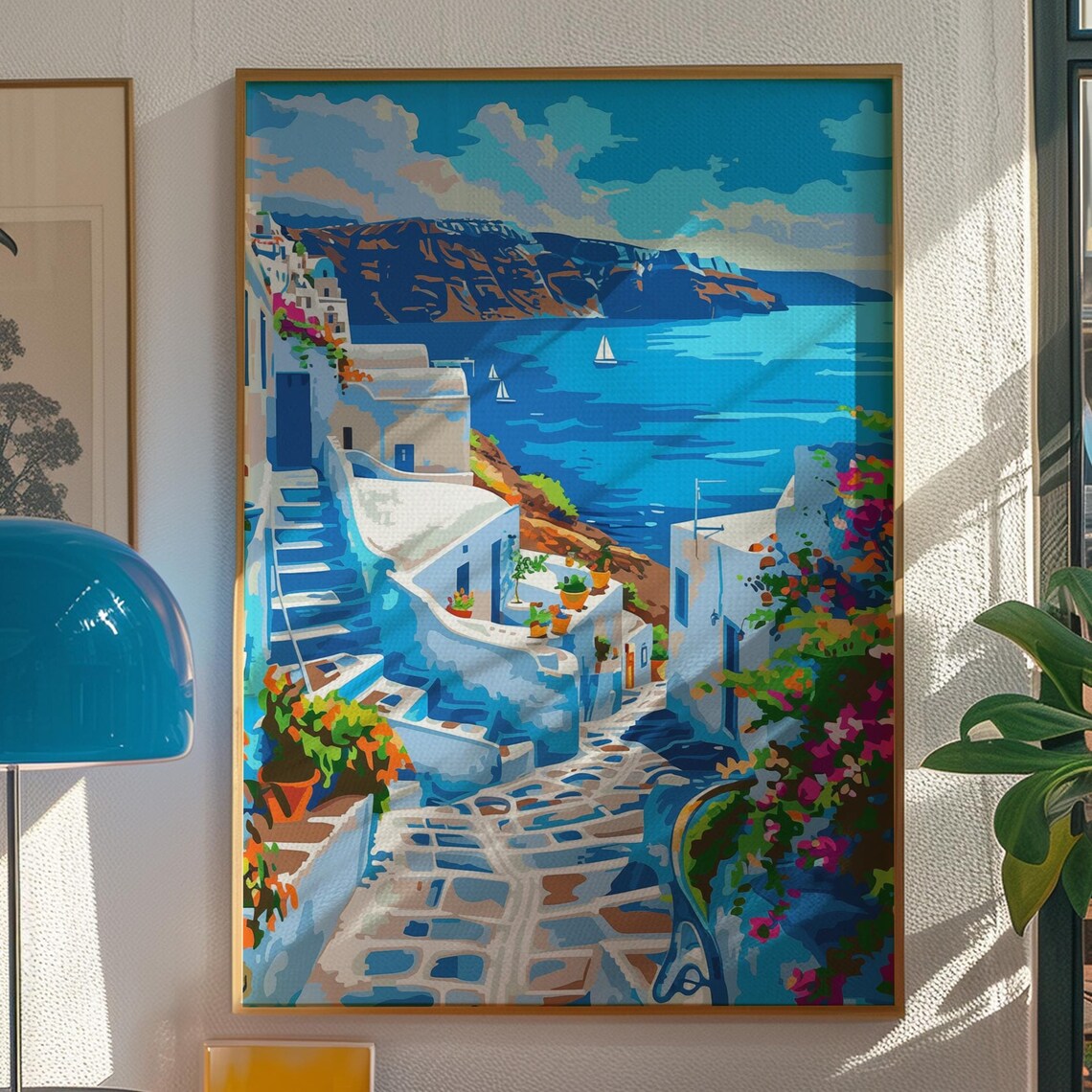 Santorini Greece White Houses Blue Aegean Sea Scenic Travel Poster