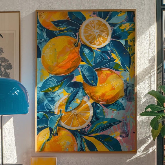 Lemon Tree Kitsch Aesthetic Dopamine Decor Summer House Decor Abstract Painting Vector Style Bright Color High Resolution Trendy Art