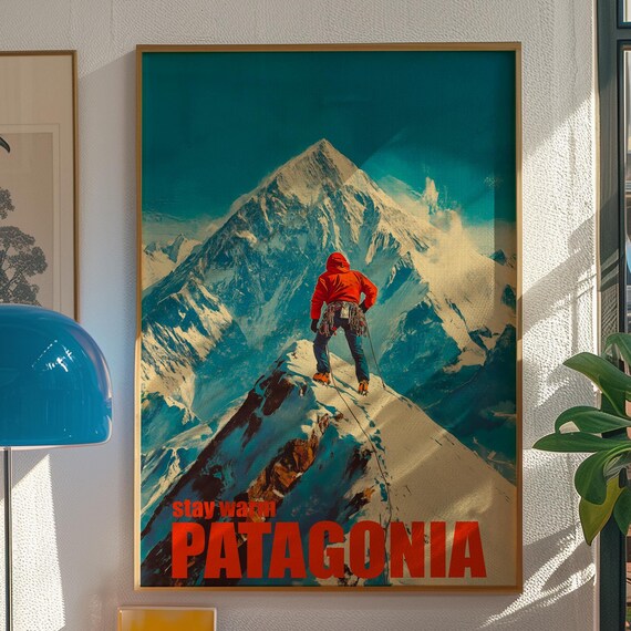 Patagonia Wilderness Retro Travel Poster, Vintage Mountain