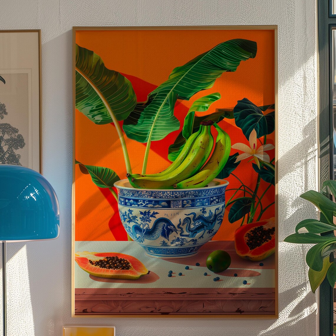Banana Painting Print, Kitsch Preppy Fruit Decor