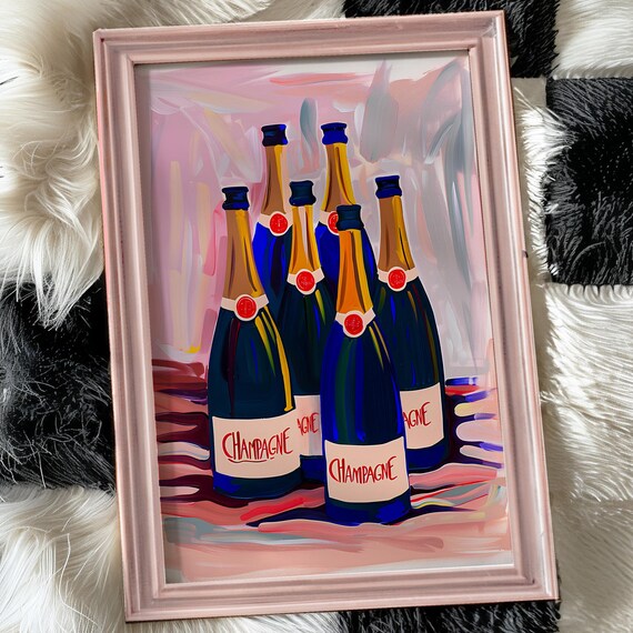 Seven Champagne Bottles Festive Celebration Still Life Art Poster