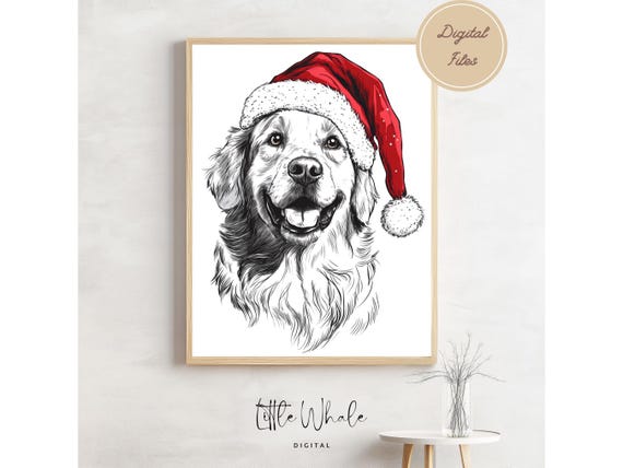 Dog With A Christmas Hat Wall Art Festive Winter Decor Cute Dog Print Holiday Home Decoration Gift Idea