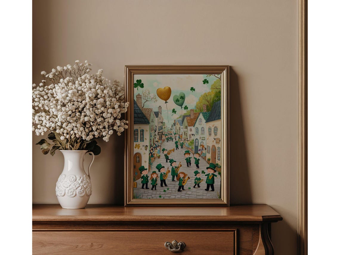 St Patrick's Parade Brass Band Marching Cobblestone Street Poster - Image 2