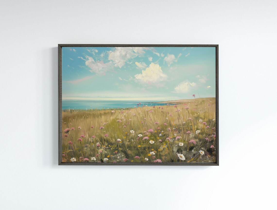Coastal Wildflower Meadow Painting Vintage Summer Seaside Landscape Poster - Image 4