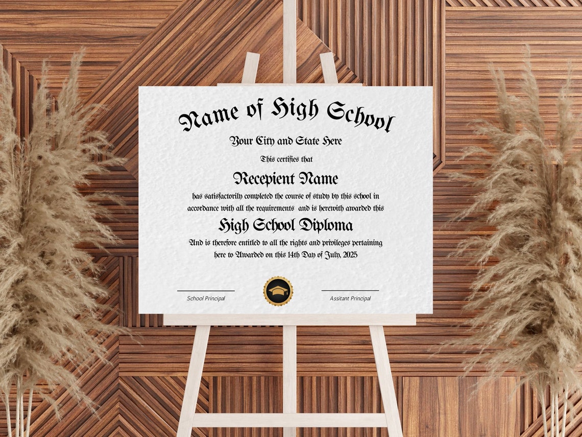 Editable High School Diploma Template Classic Gold Seal Print - Image 2