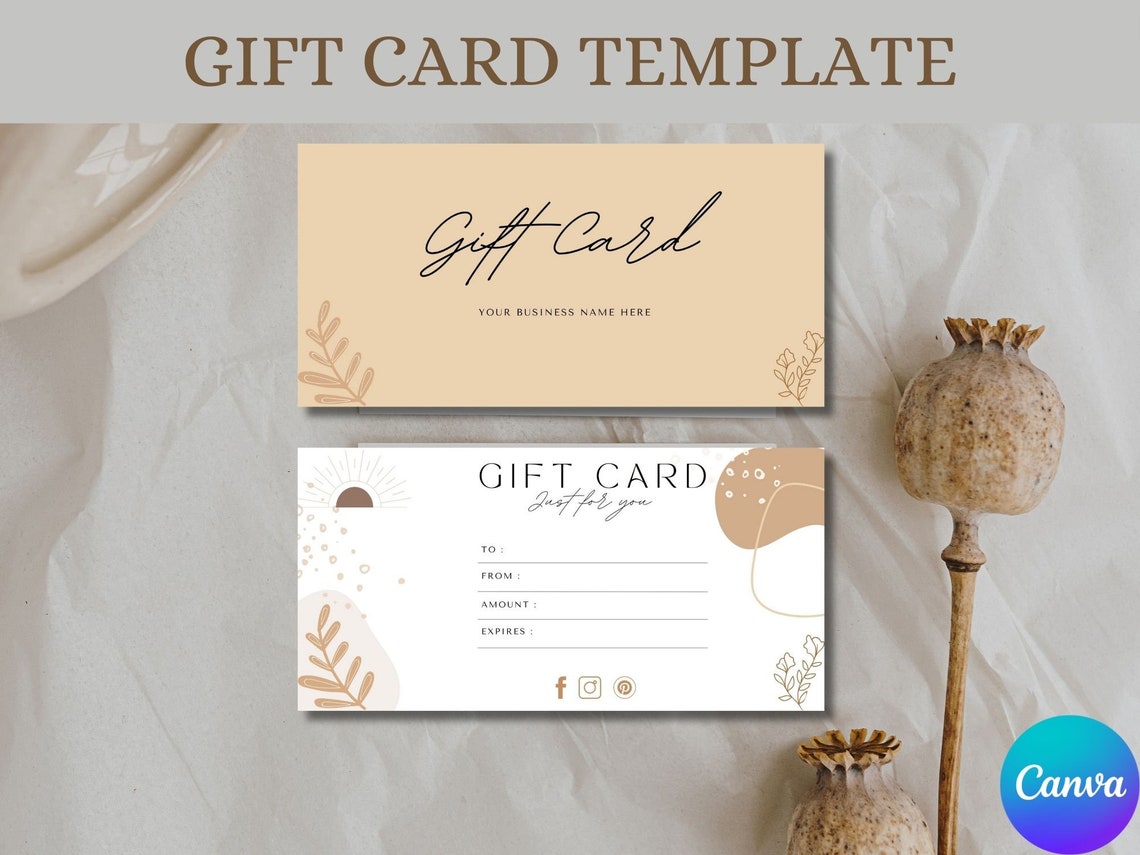 Editable Gift Card Template for Small Business Boho Floral Card Print