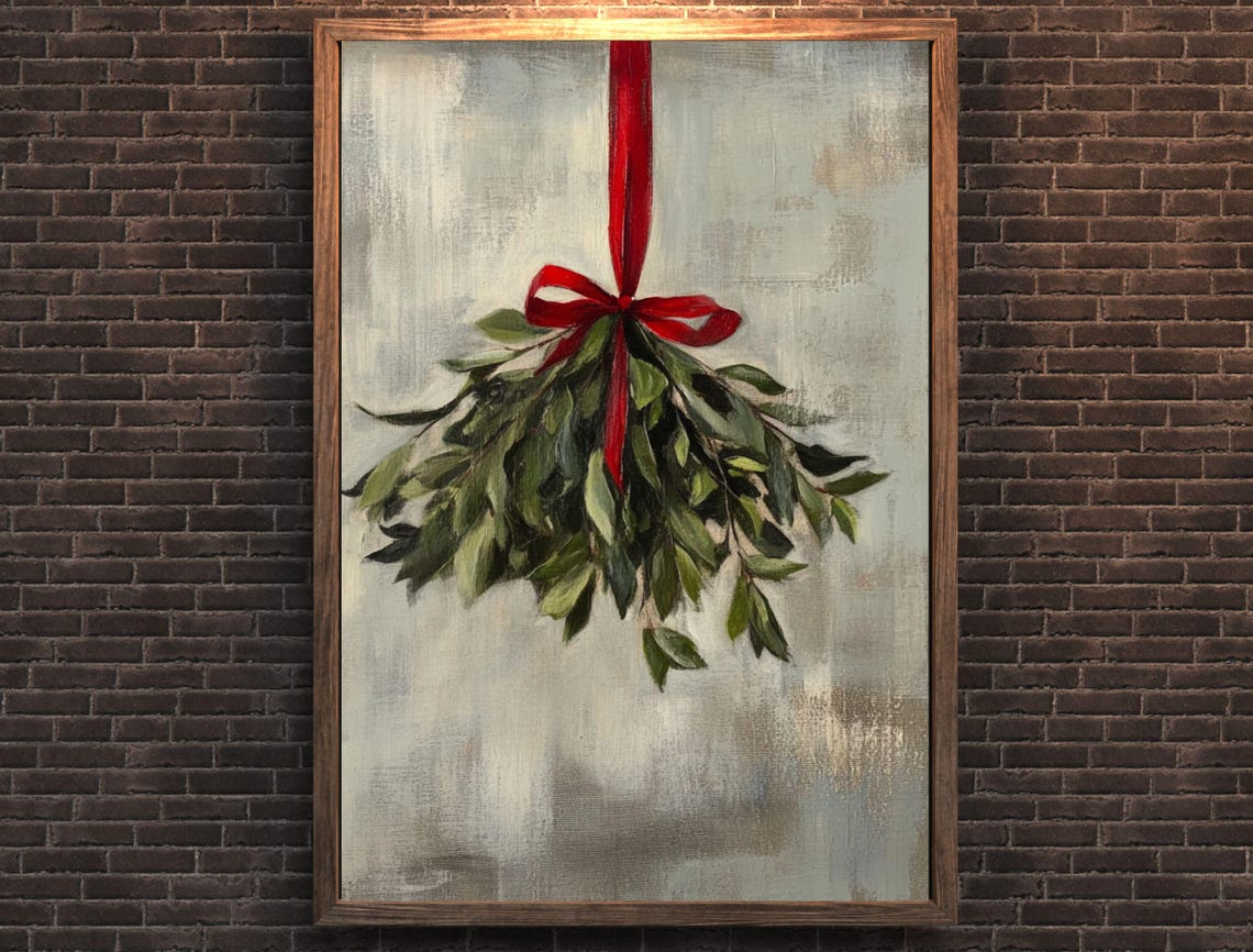 Hanging Mistletoe Sprig With Red Ribbon Minimalist Christmas Poster - Image 7