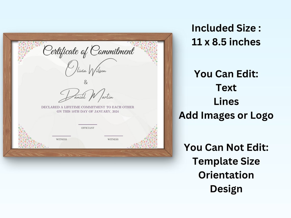 Certificate of Commitment Template Floral Couple Keepsake Print - Image 6