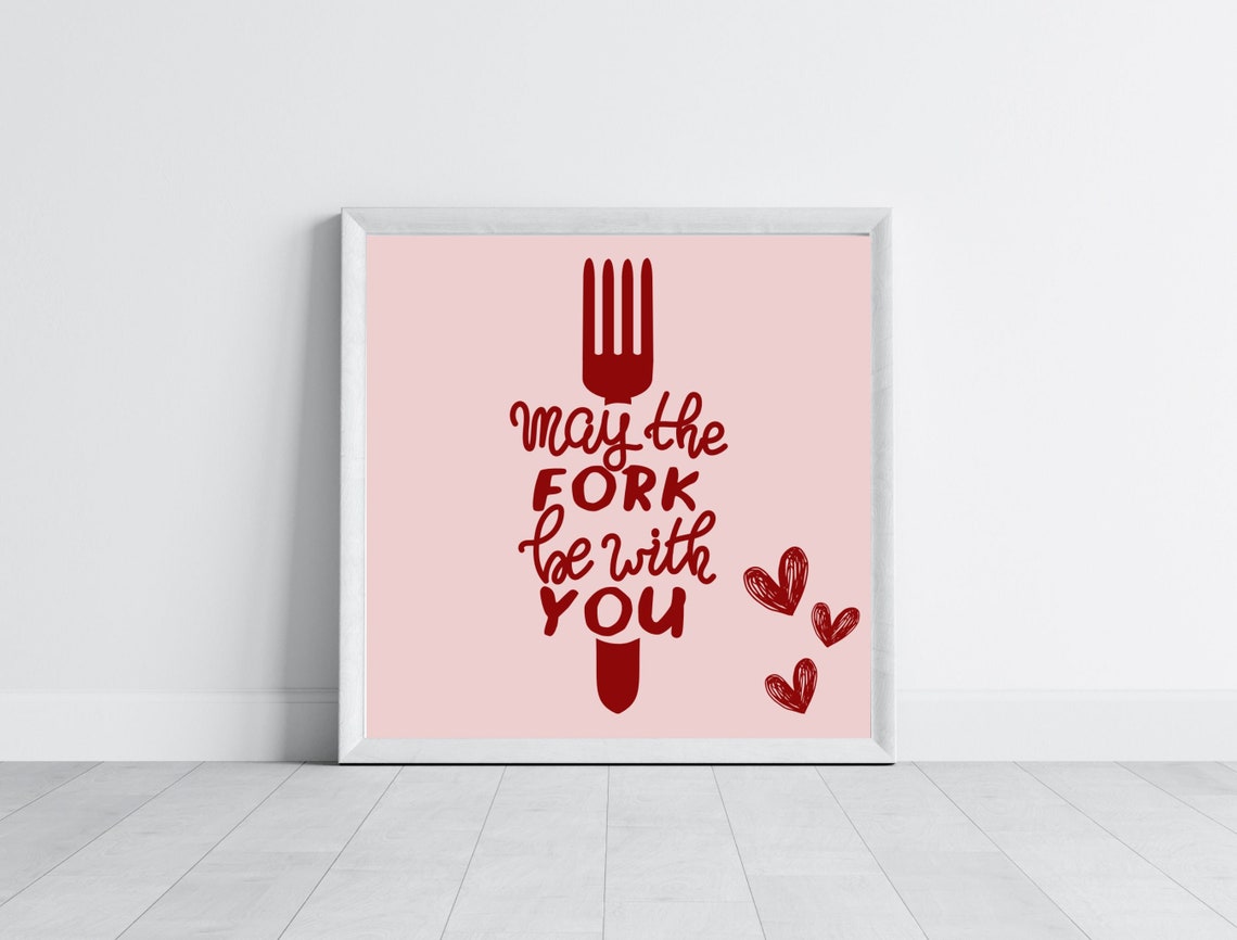 Pink May the Fork Be With You Funny Kitchen Quote Saying Art Print - Image 5