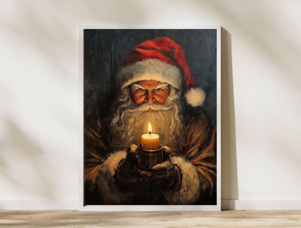 Moody Santa Claus Holding Candle Vintage Dark Christmas Oil Poster - Image 8