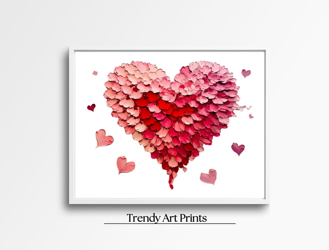 Ombre Pink Red Heart Petal Landscape Romantic Valentine Art Print - Image 7