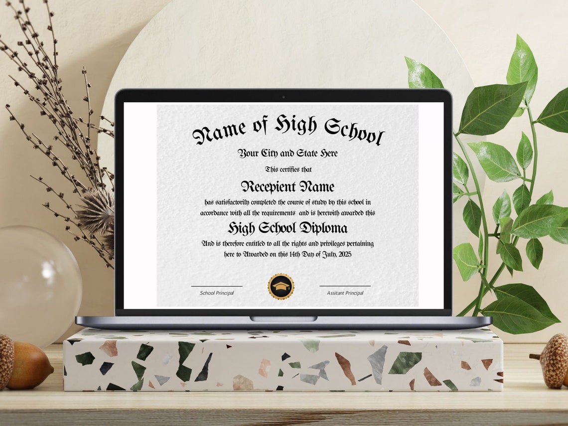 Editable High School Diploma Template Classic Gold Seal Print - Image 4