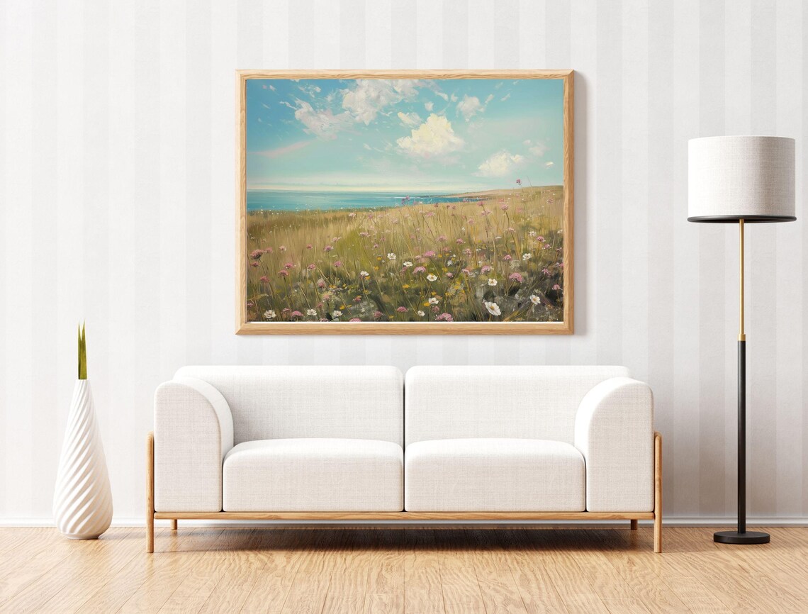 Coastal Wildflower Meadow Painting Vintage Summer Seaside Landscape Poster - Image 5