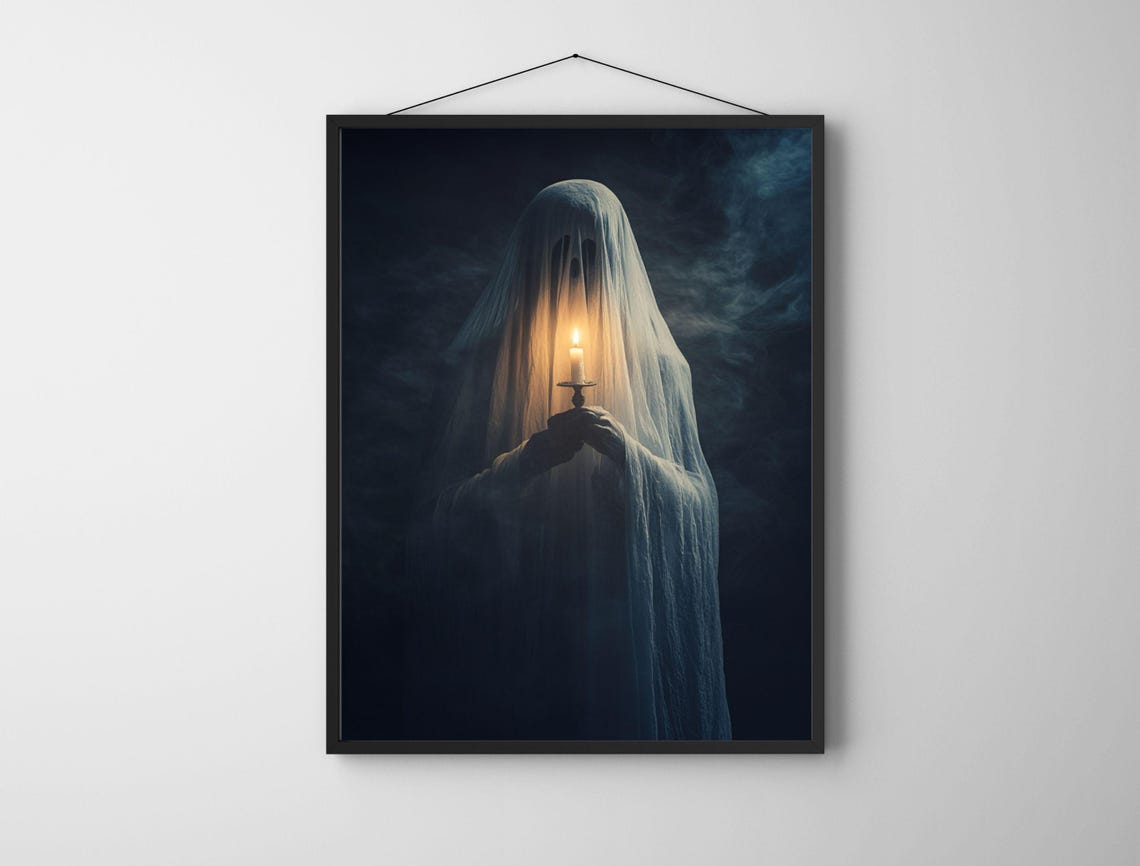 Classic Sheet Ghost Holding Candle Dark Spooky Night Art Print - Image 6