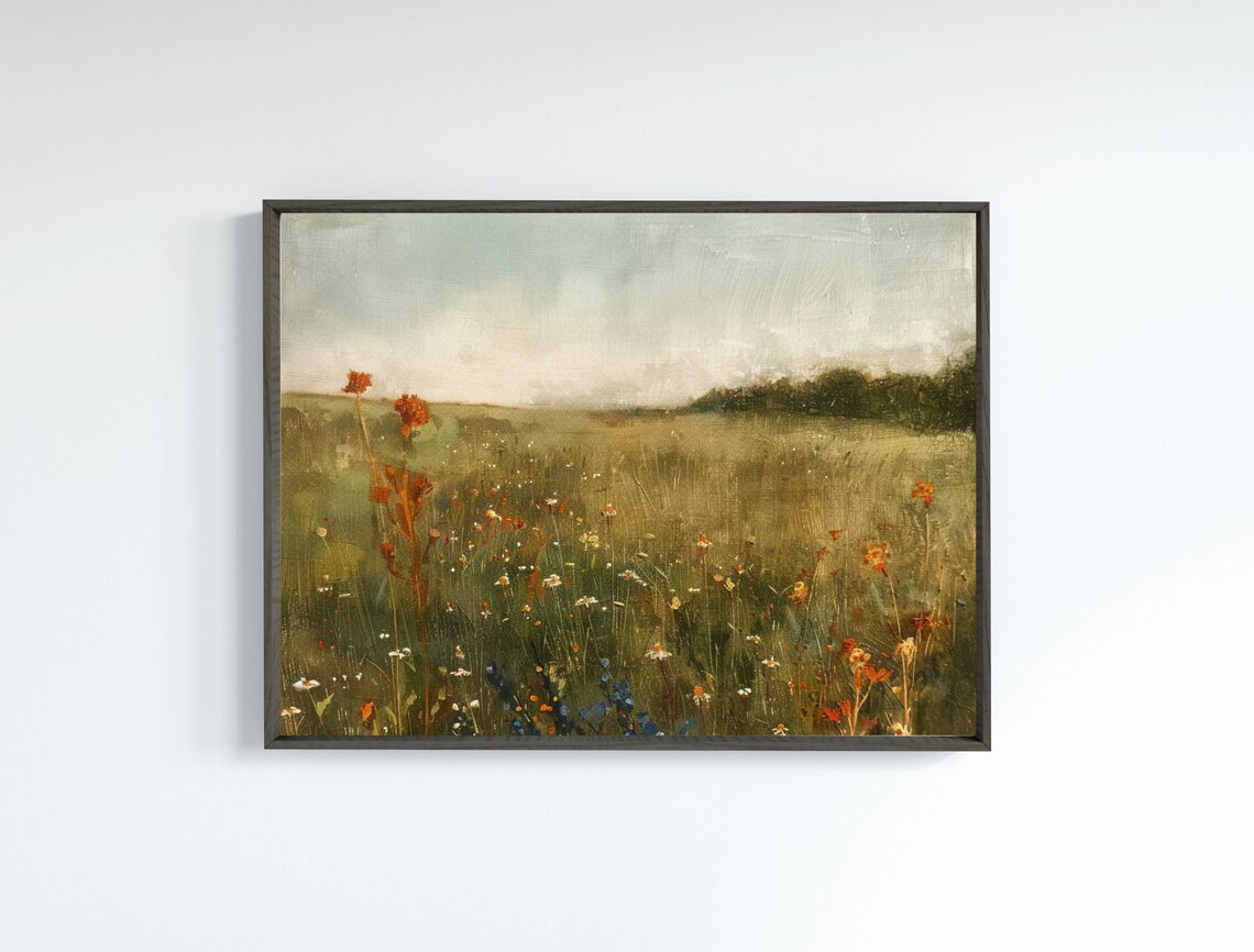 Soft Misty Green Meadow with Wildflowers at Calm Daybreak Poster - Image 7