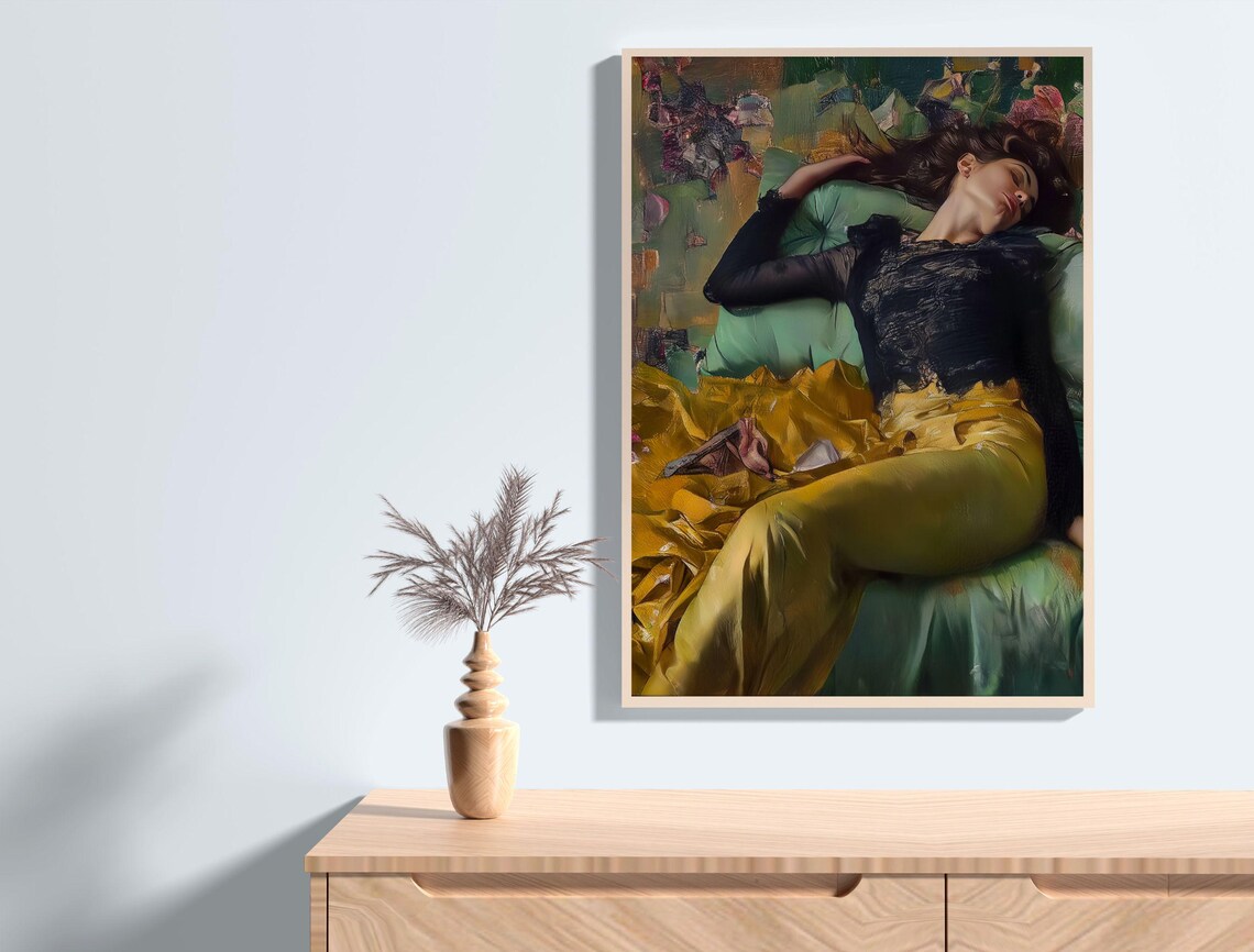 Decadent Young Woman Reclining Moody Vintage Portrait Oil Painting Poster - Image 5