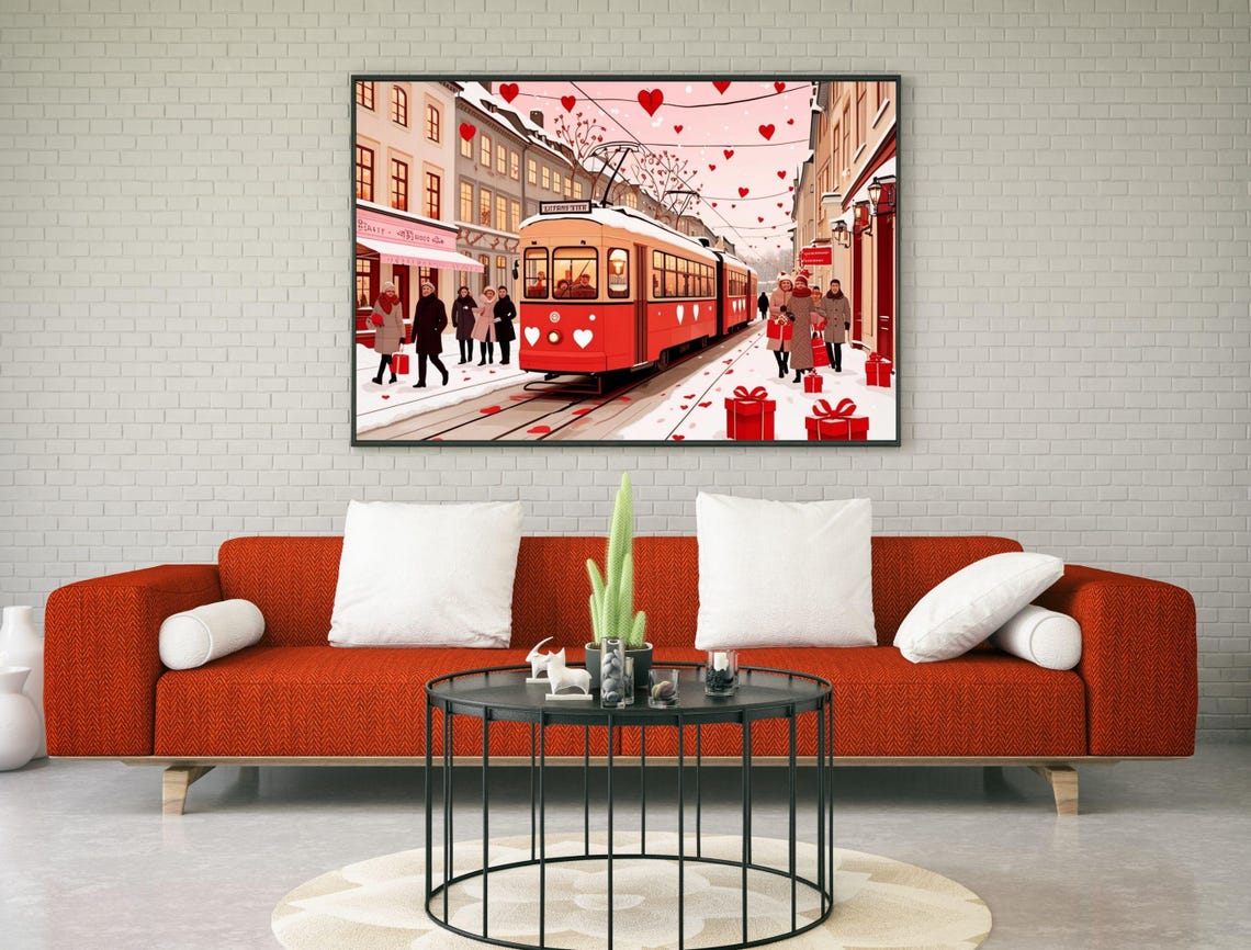 Cute Valentines Day Wall Art Retro Valentine Art Valentines Day Painting Romantic Valentine - Image 2
