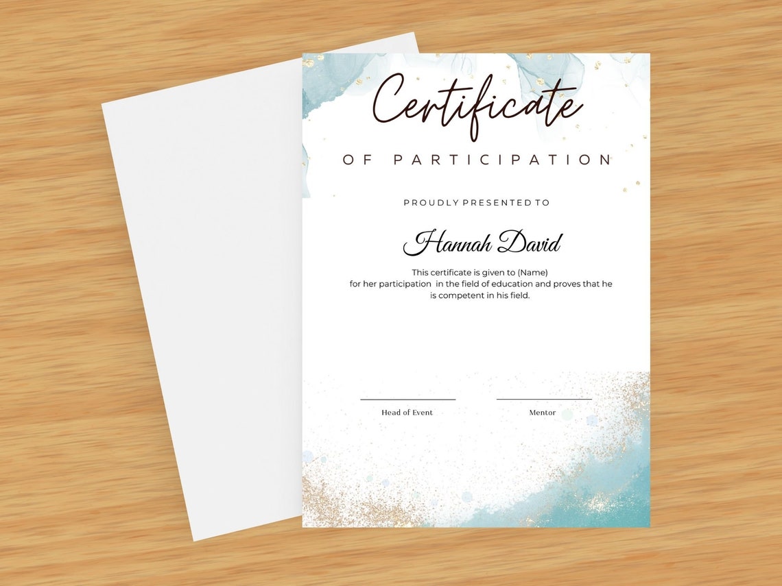 Editable Certificate Of Participation Canva Template Digital Print - Image 2