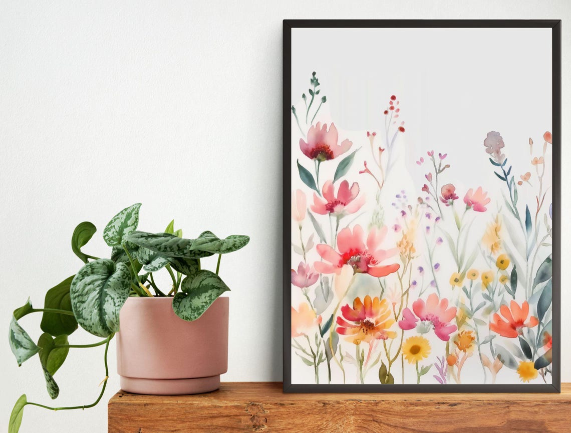 Delicate Watercolor Wildflower Meadow Pastel Botanical Art Print - Image 5