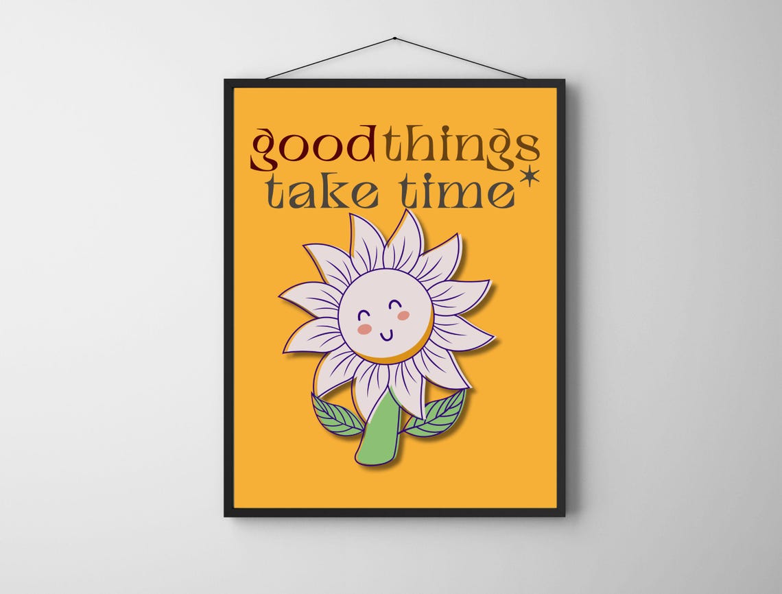 Good Things Take Time Retro Sunflower Quote Typography Poster - Image 6