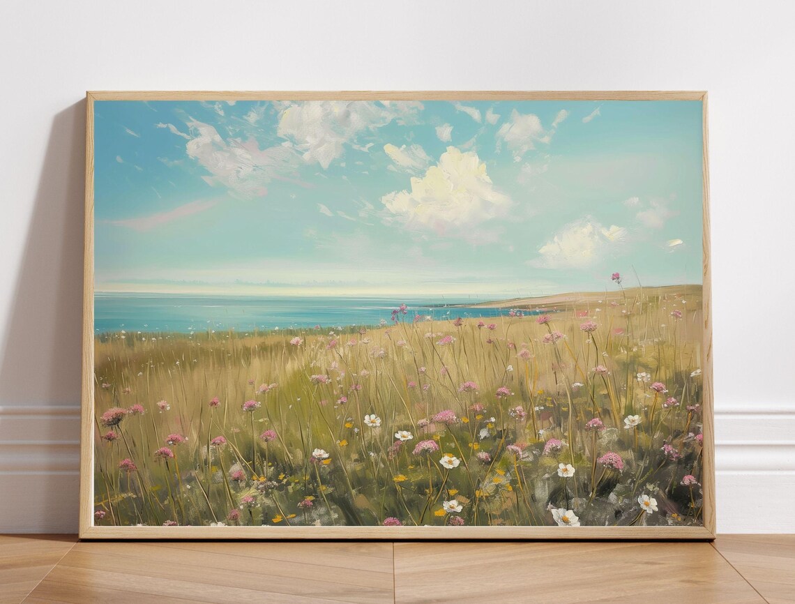 Coastal Wildflower Meadow Painting Vintage Summer Seaside Landscape Poster - Image 8