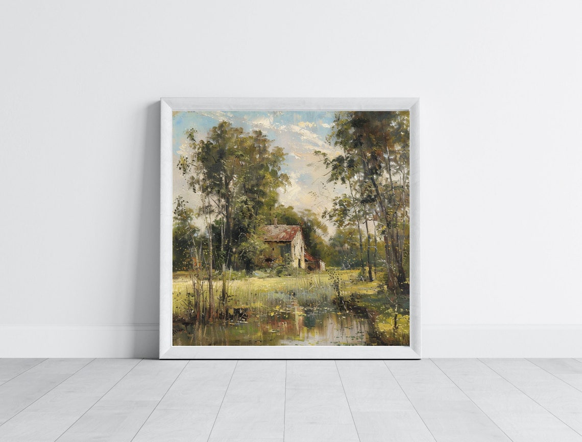 Wildflower Field Landscape Oil Painting Vintage Farm House Art Country Field Landscape Oil Painting - Image 6