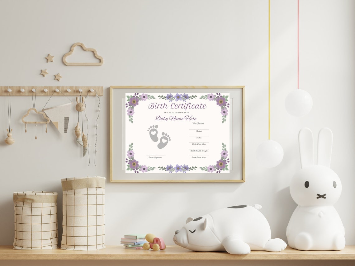 Baby Birth Certificate Keepsake Floral Template Footprint Print - Image 7