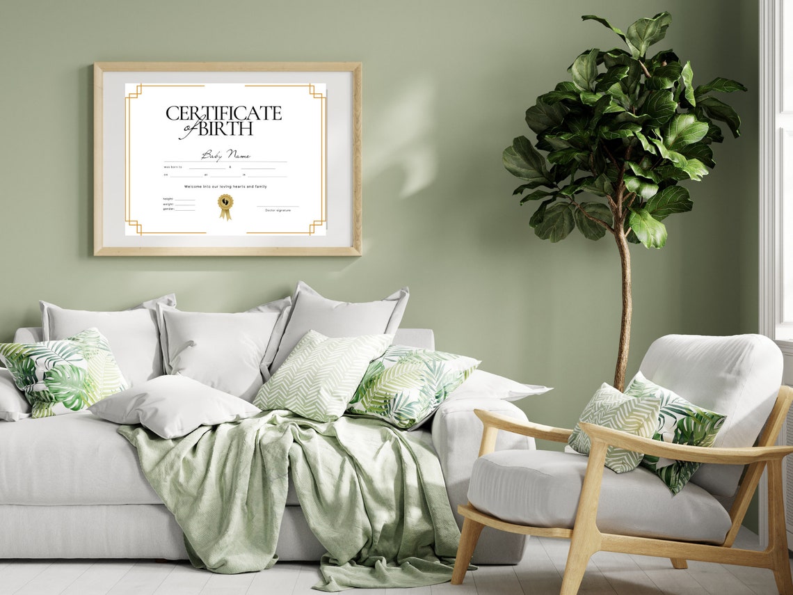 Certificate of Birth Template Art Deco Gold New Baby Keepsake Print - Image 5