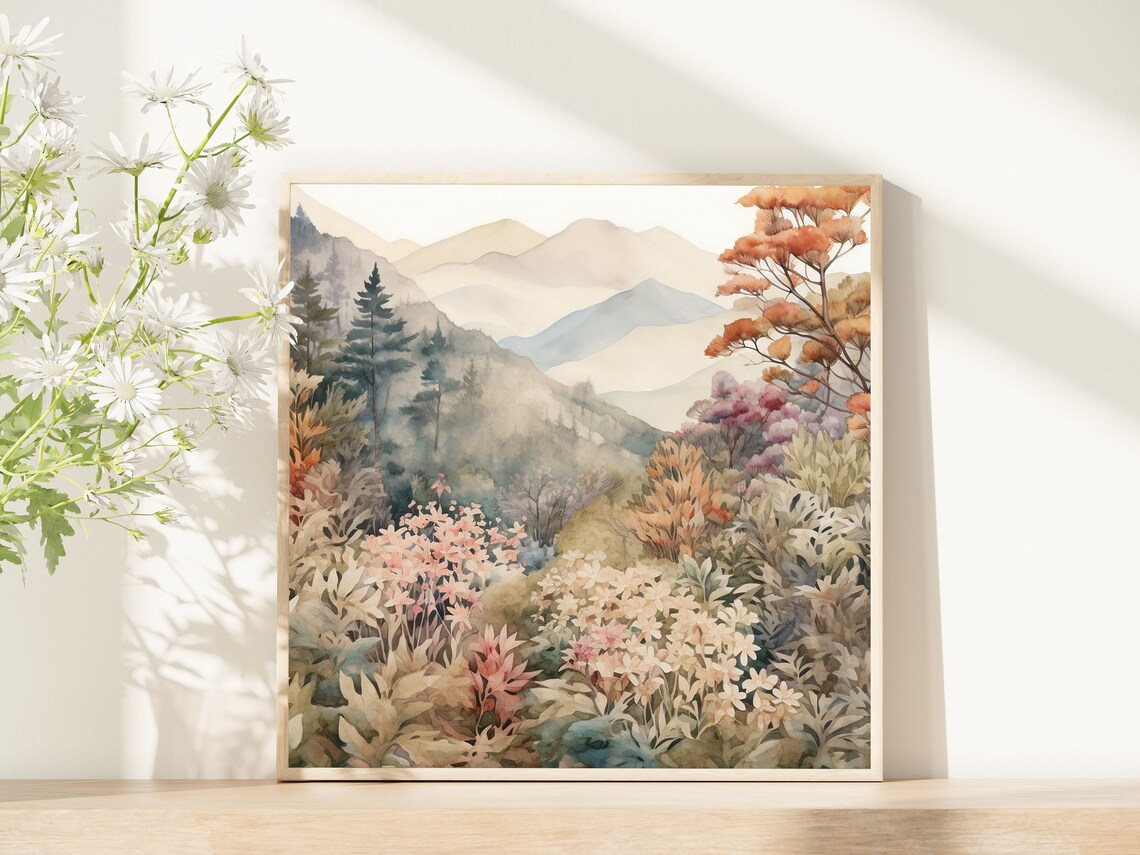 Watercolor Forest Landscape Art Print, Autumn Trees - Image 5