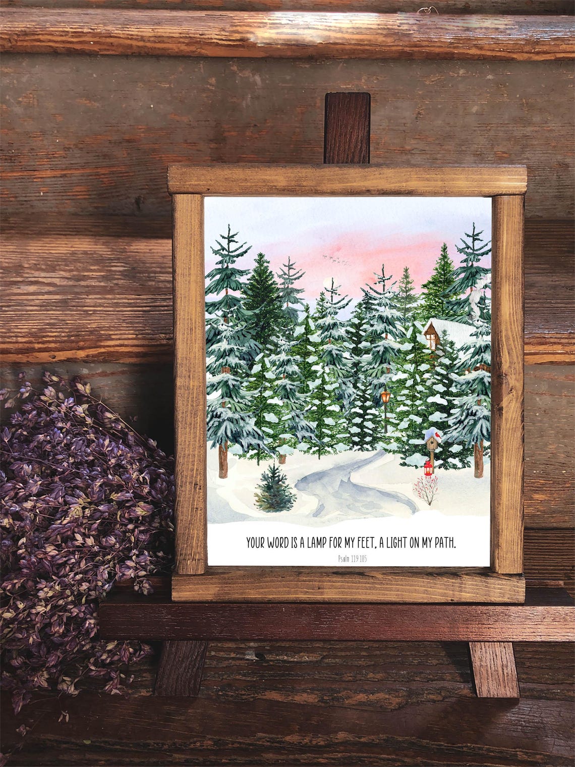 Your Word Is A Lamp For My Feet Psalm 119:105 Snowy Forest Path Poster - Image 6