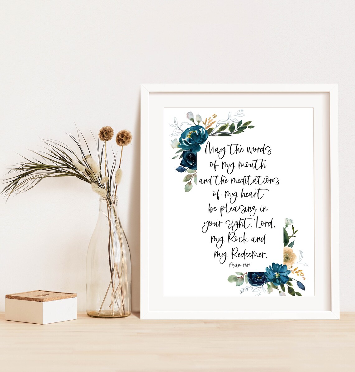 Psalm 1914 May The Words Of My Mouth Floral Watercolor Scripture Verse Poster - Image 3