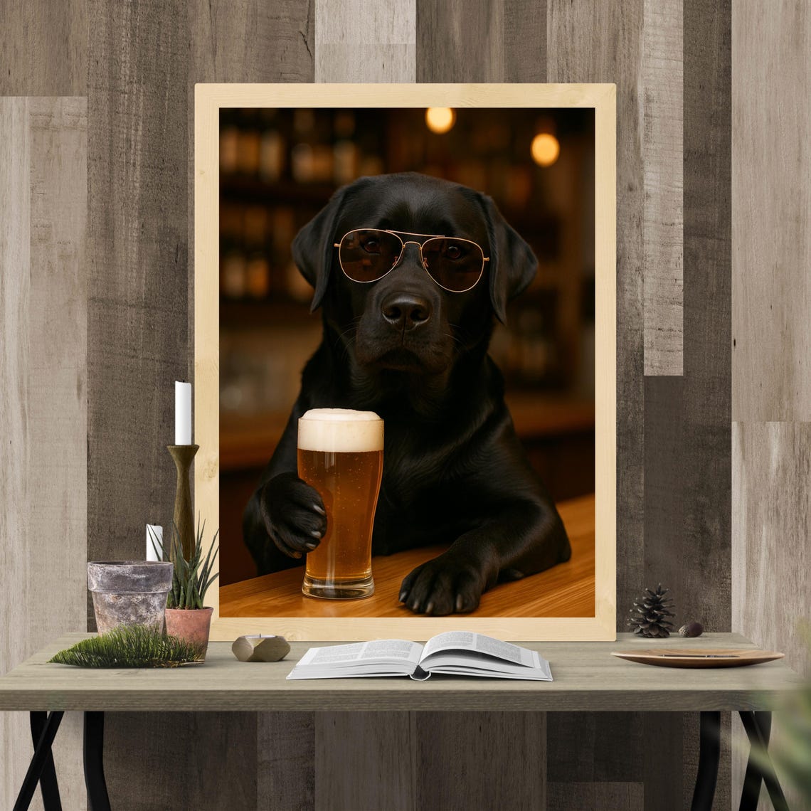 Cool Dog With Beer Wall Art Black Lab In Sunglasses Funny Bar Decor For Lovers And Enthusiasts