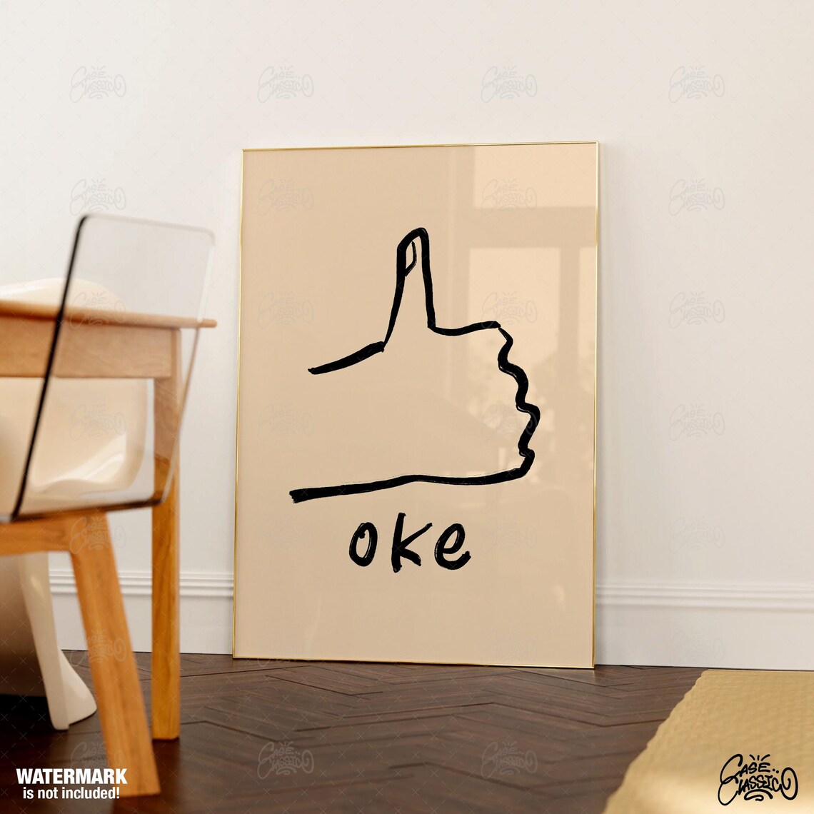 Oke Thumbs Up Simple Line Sketch Playful Neutral Wall Decor Poster - Image 4