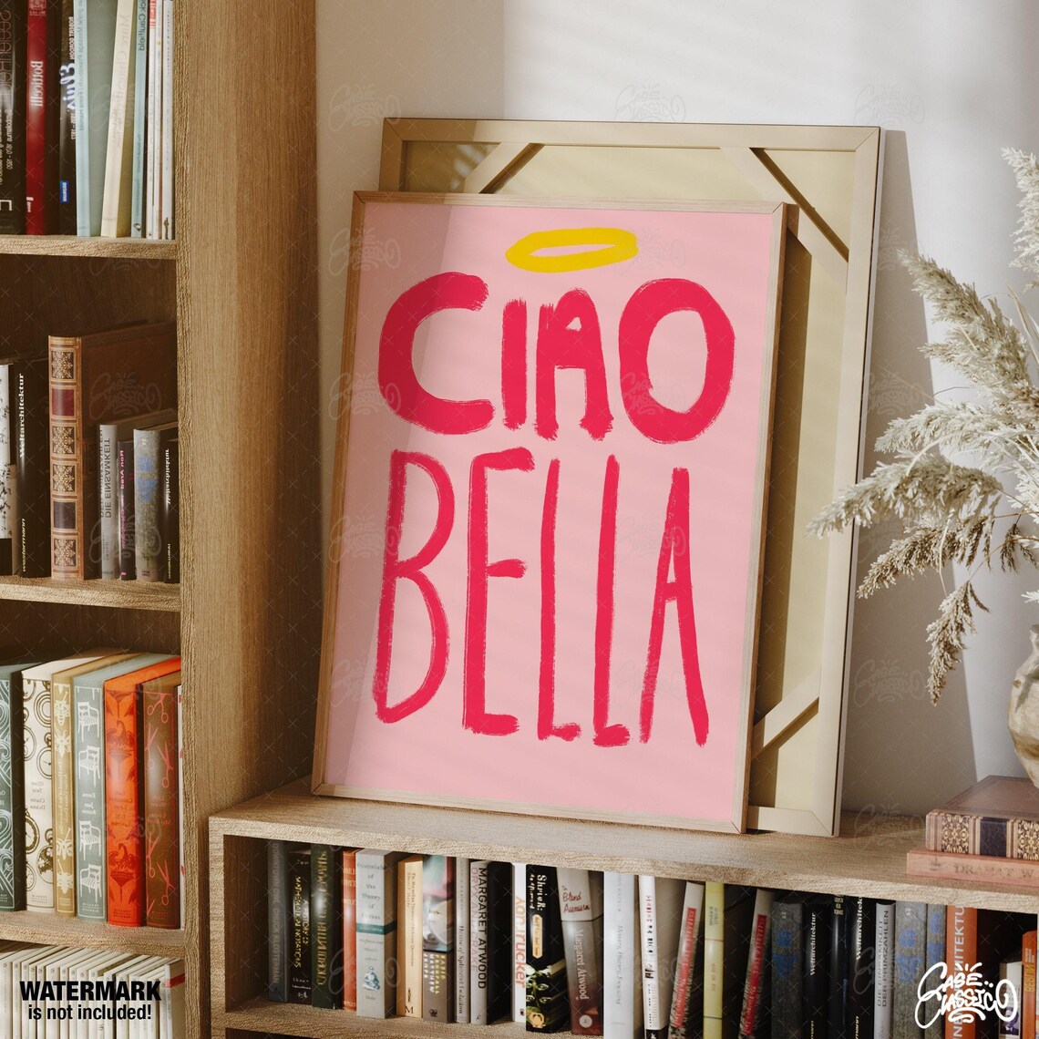 Ciao Bella Pink Angel Halo Red Brush Letter Italian Quote Poster - Image 2