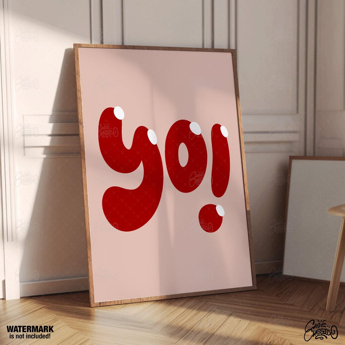 Yo Playful Red Rounded Letter Poster on Beige in Retro Greeting Style - Image 3
