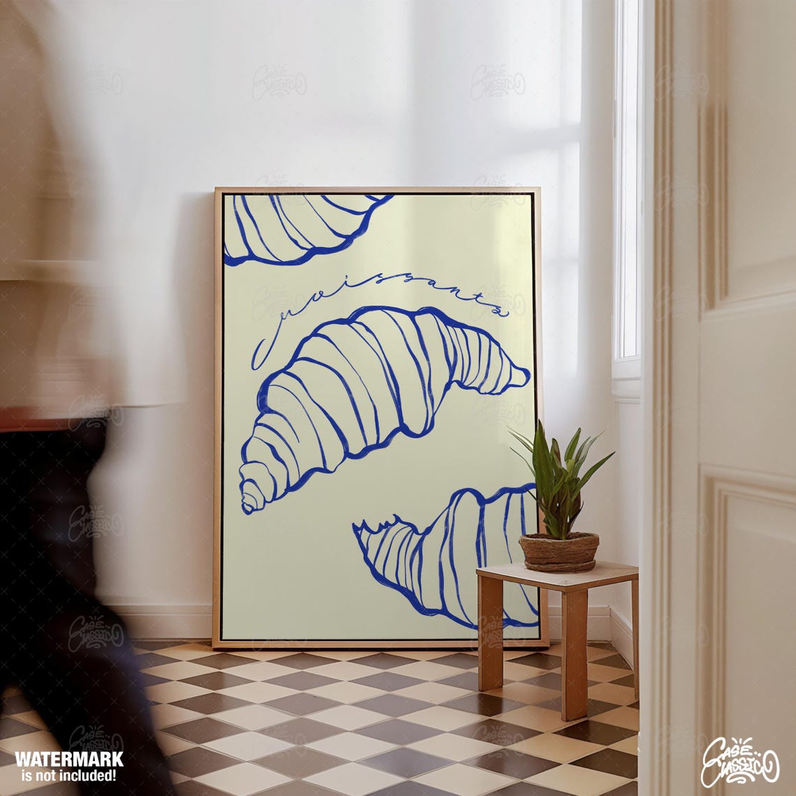 Blue Croissants Line Art French Cafe Kitchen Poster With Script - Image 3