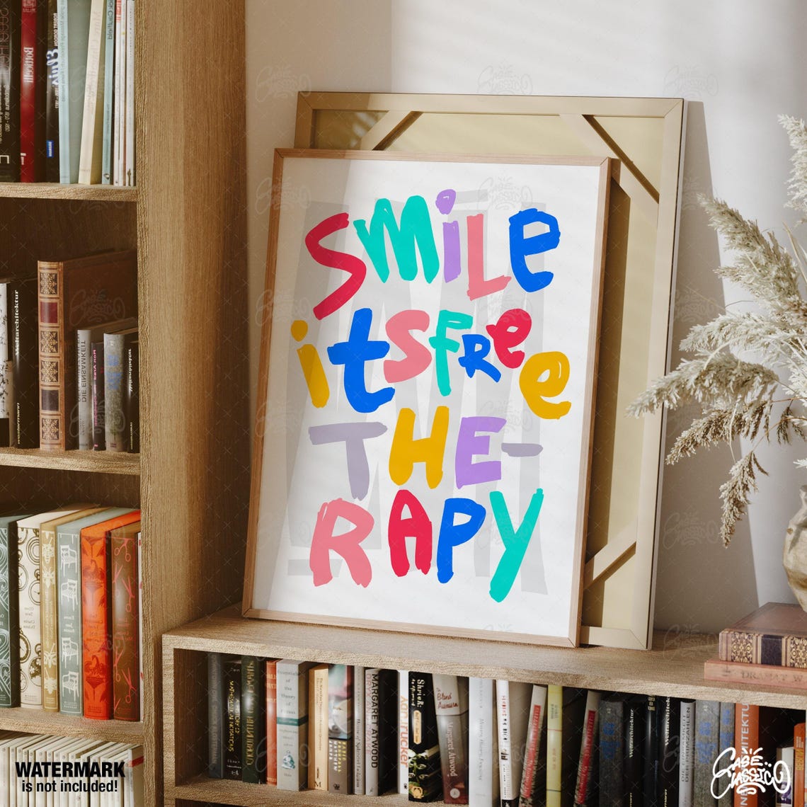 Smile Its Free Therapy Multicolor Hand Lettered Typography Poster - Image 4