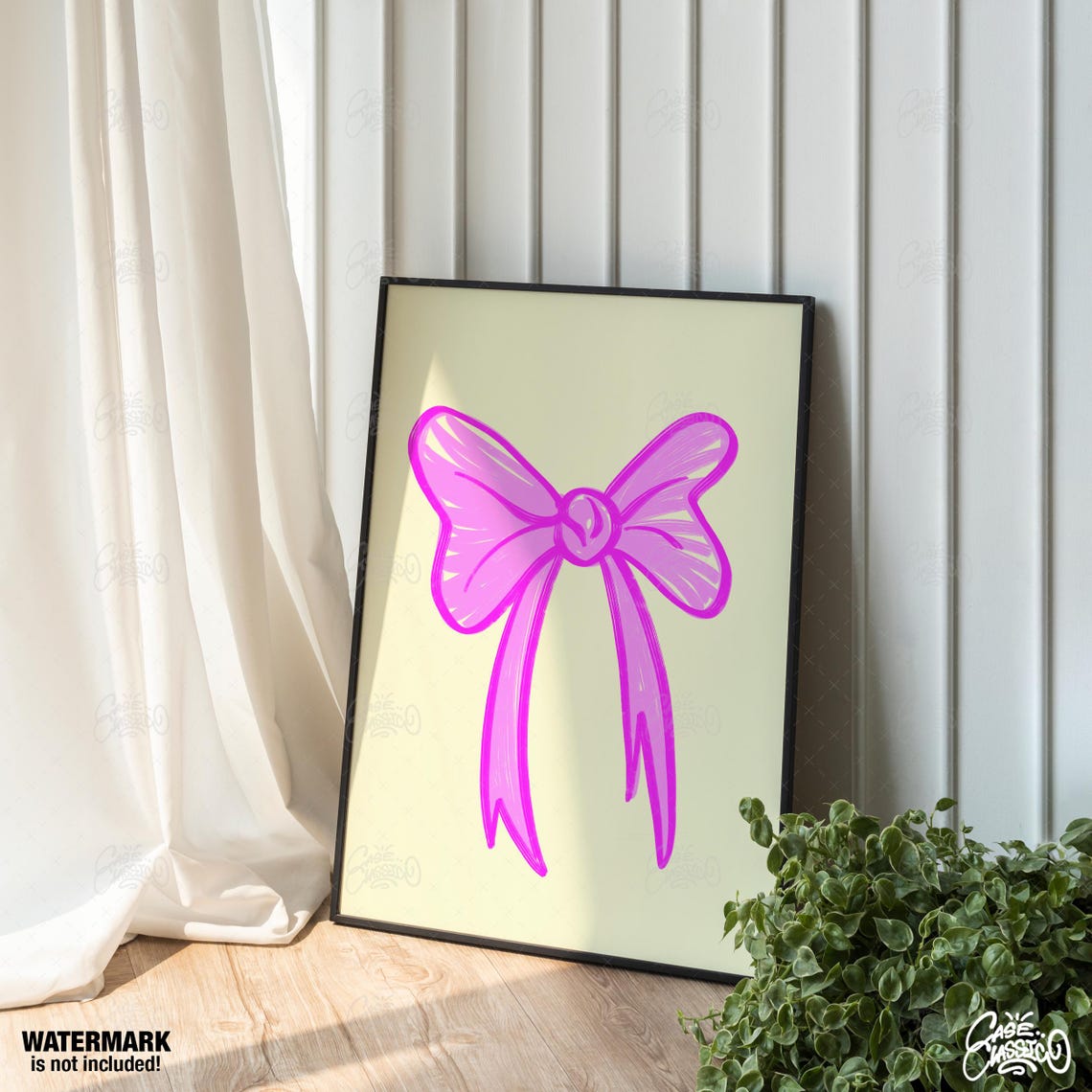 Pink Bow Ribbon Illustration Poster on Cream in Coquette Girly Style - Image 3