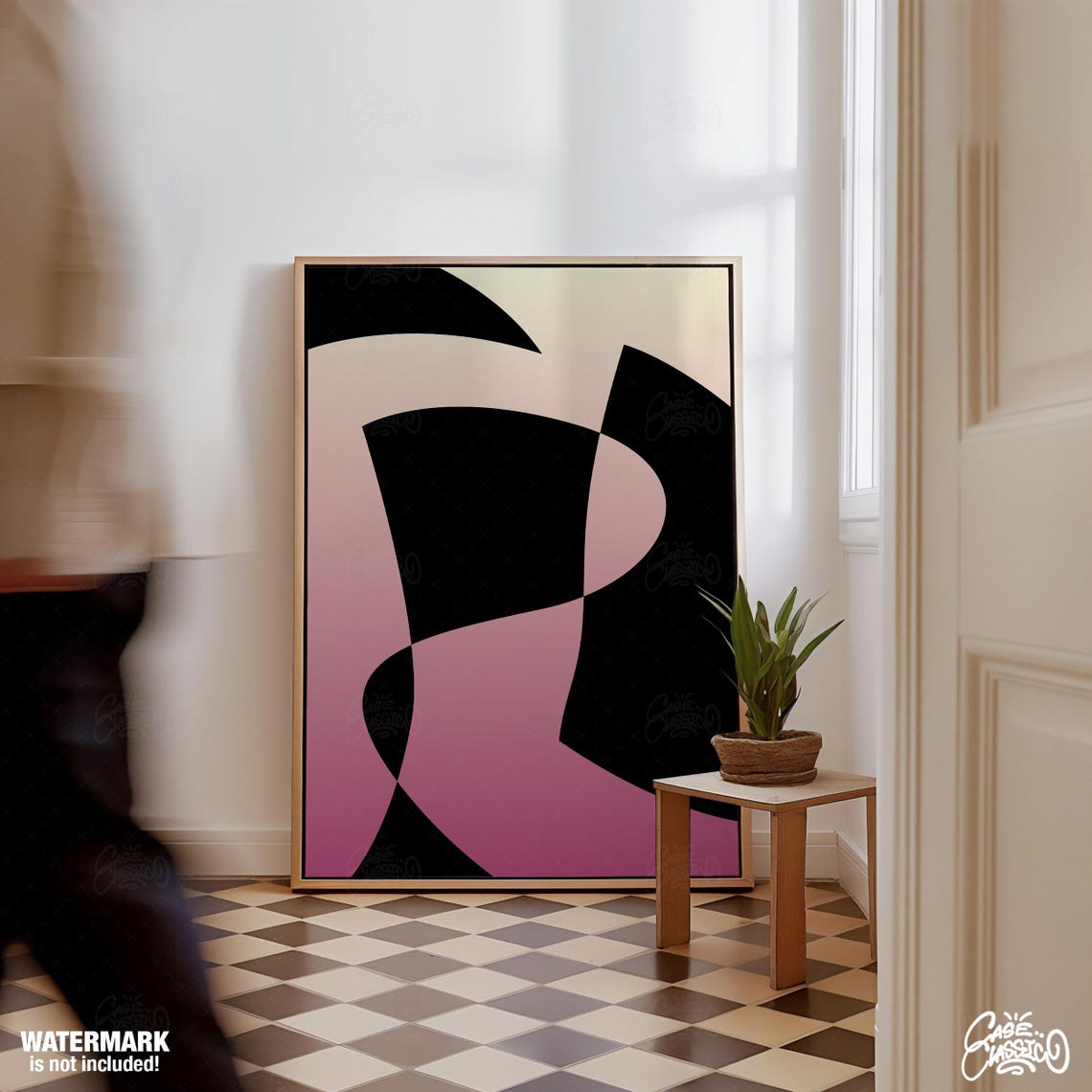Black And Pink Abstract Geometric Modern Art Poster For Home Decor - Image 3