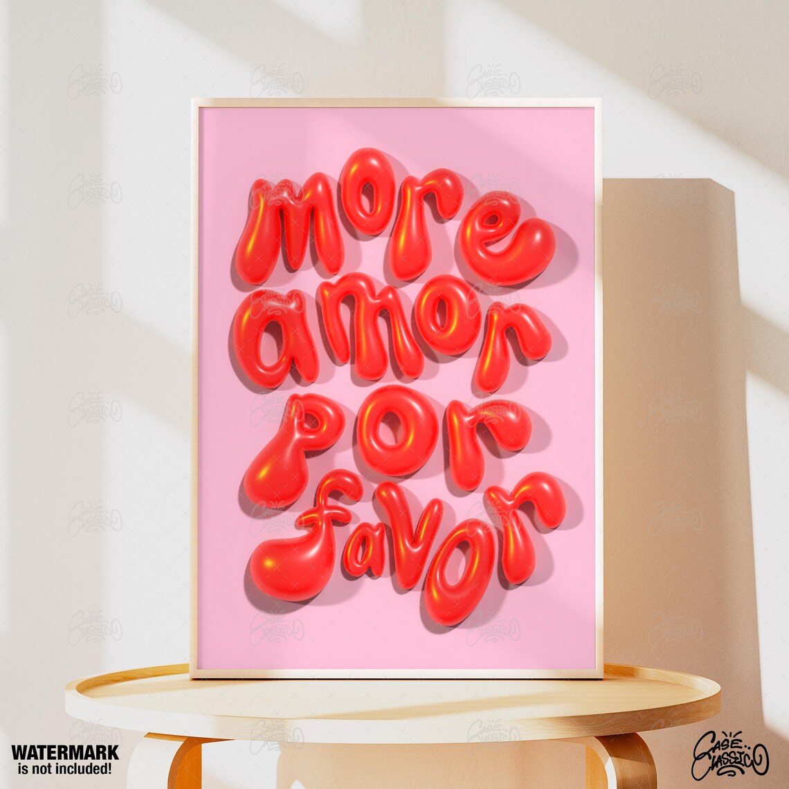 Cute More Amor Por Favor Red 3D Bubble Letters Pink Quote Poster - Image 4