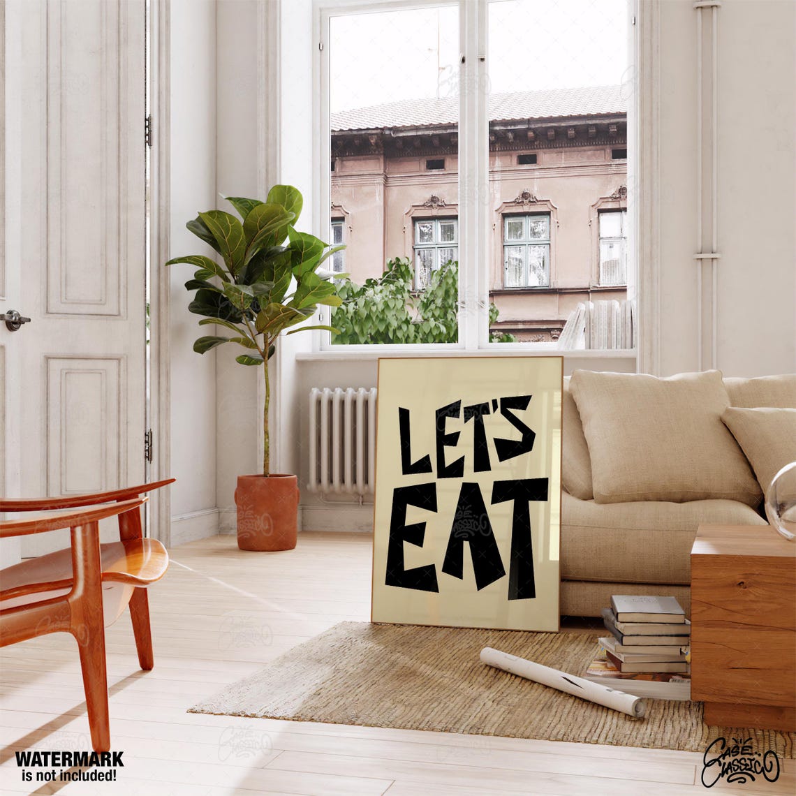 Lets Eat Bold Black Block Typography Poster on Cream Background - Image 3