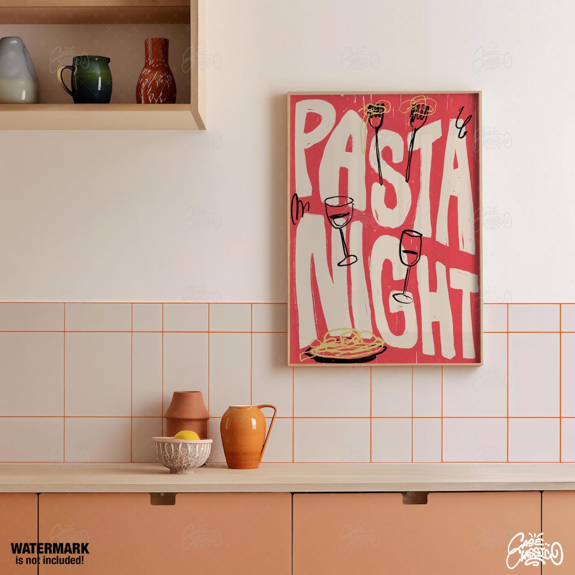 Pasta Night Bold Red Italian Dinner Party Kitchen Quote Poster - Image 4