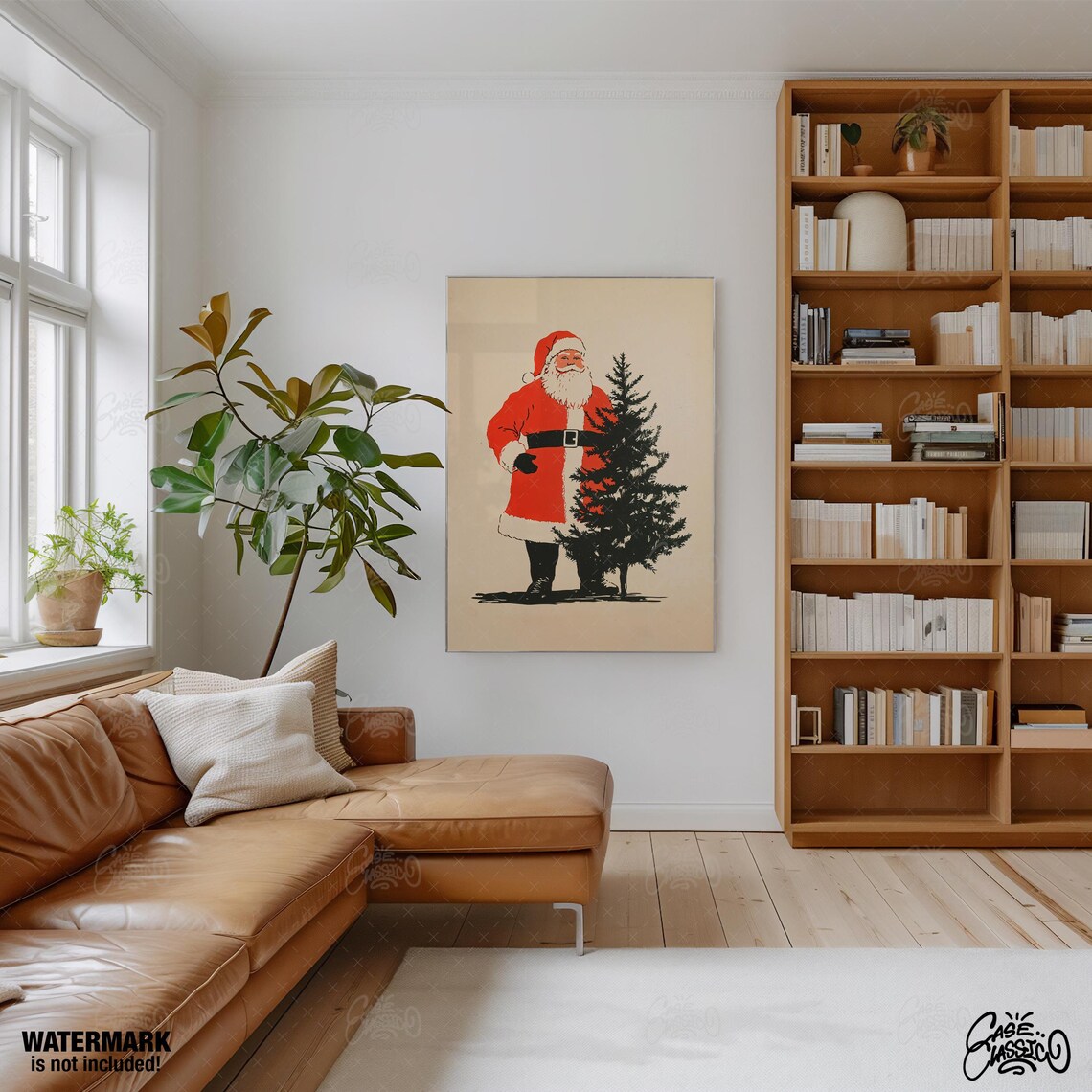 Vintage Santa Claus with Christmas Tree Retro Holiday Poster - Image 2