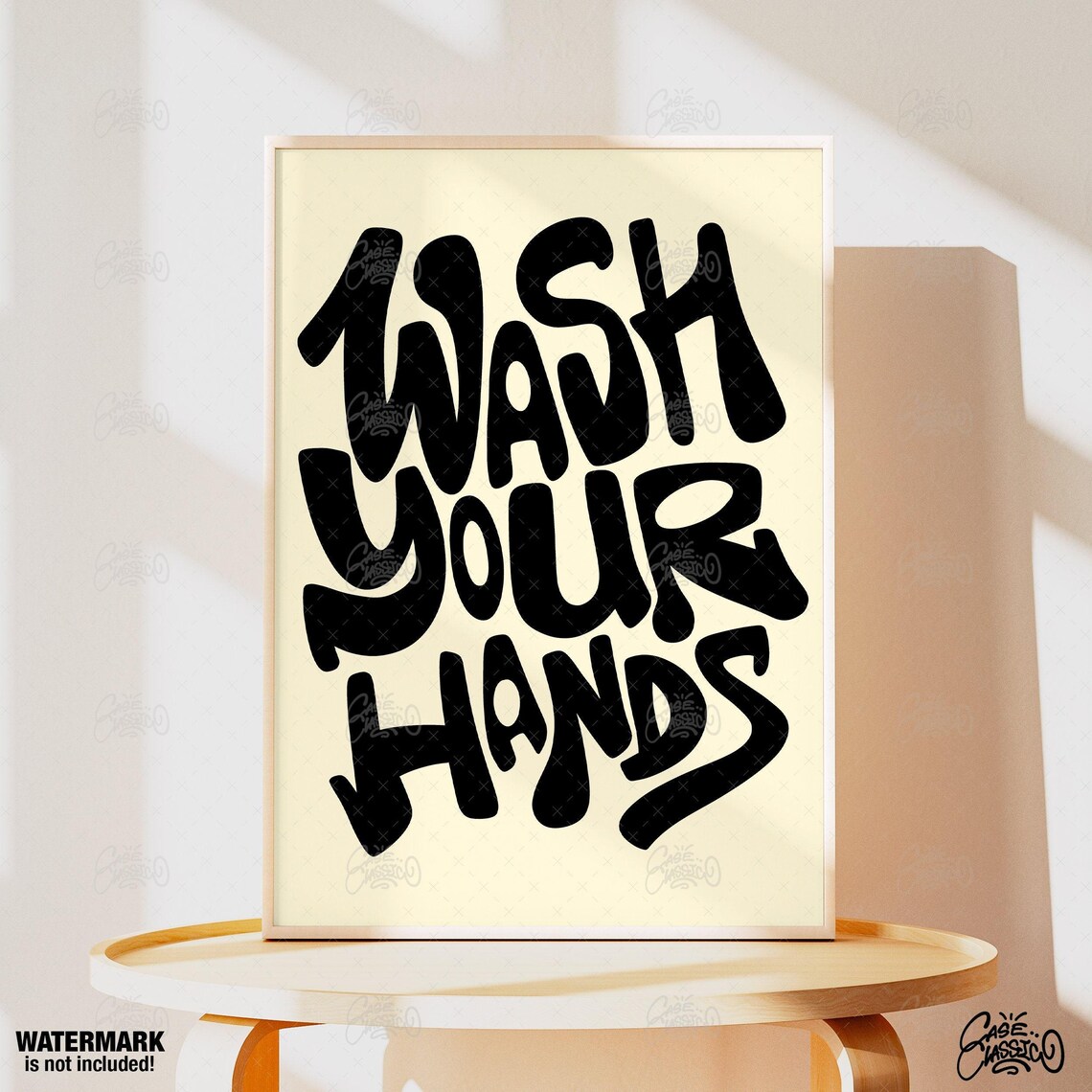 Wash Your Hands Black Brush Letter Bathroom Quote Poster Design