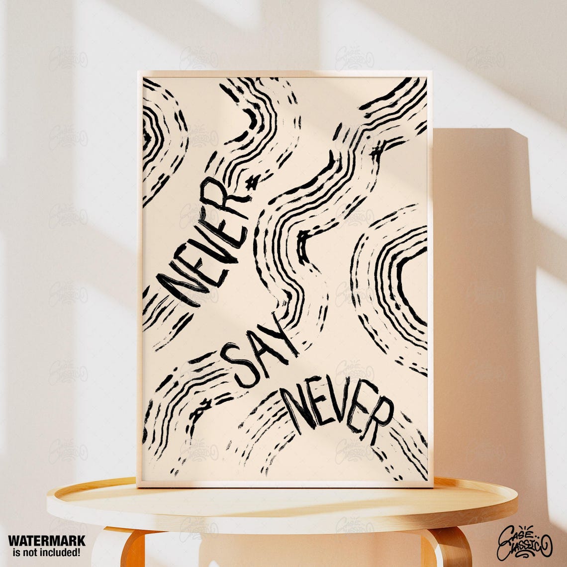 Never Say Never Black Brushstroke Wave Typography Quote Poster - Image 4