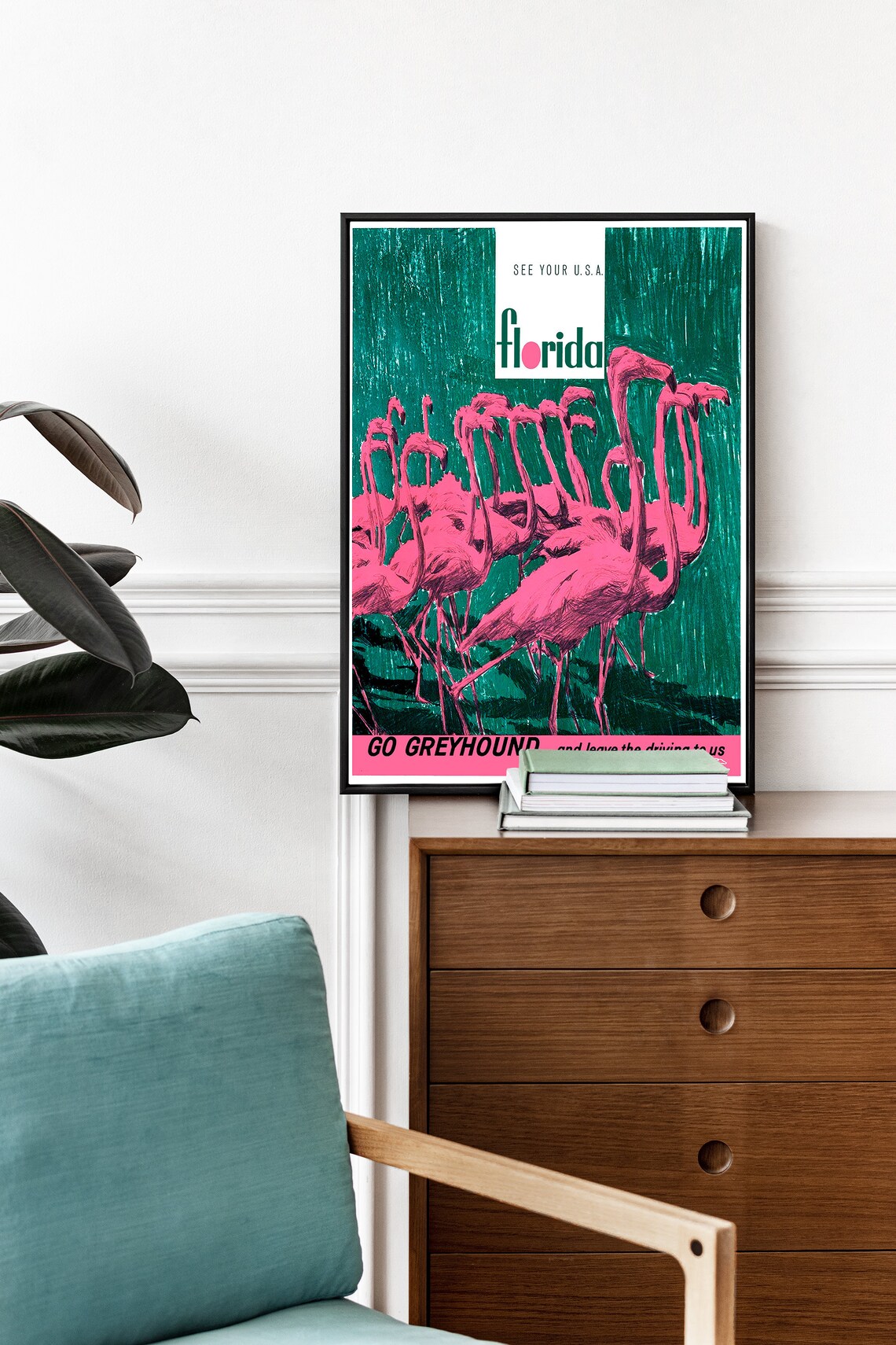 Greyhound Florida Flamingos Retro Bus Travel Advertising Poster - Image 2