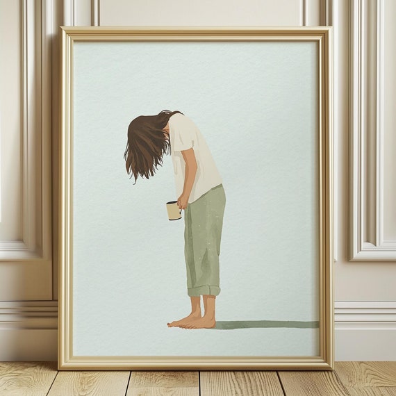 Funny Tired Mother Coffee Print Motherhood Kitchen Watercolor Illustration Mom Gift Print Decor Wife Wall Art Poster